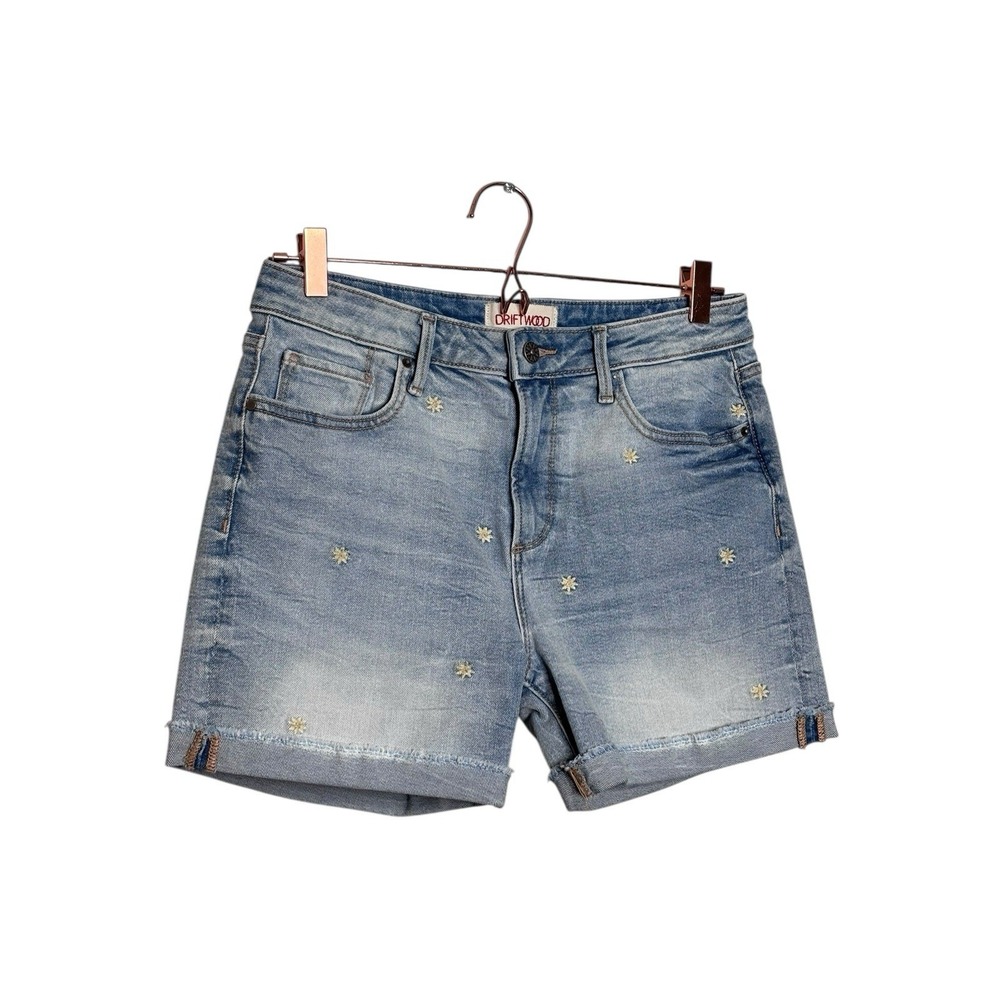 Driftwood Women's Size 27 Flowers Embroidered 4"Inseam Denim Lulu Shorts Blue